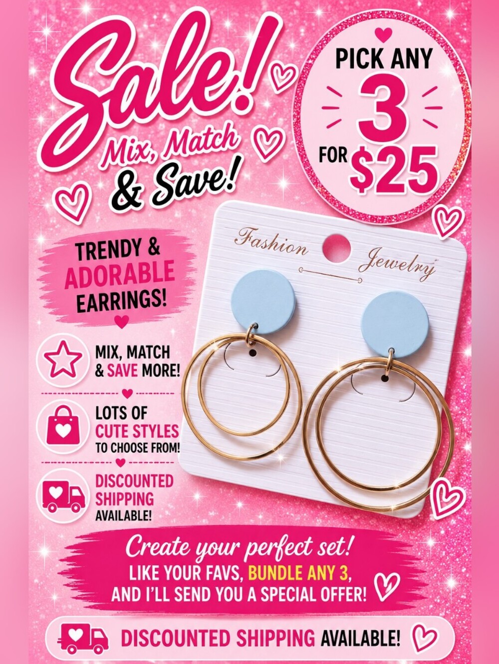 Light Blue Double Hoop Dangle Earrings Gold Tone Round Stud Statement Jewelry